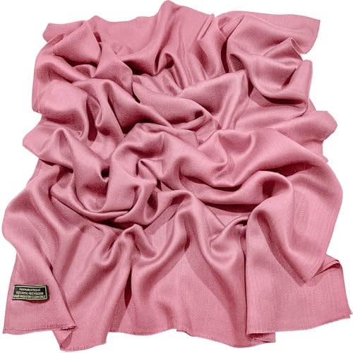 CJ Apparel Solid Color Fringe Design Fringe Shawl Scarf Wrap Stole Throw Head Wrap Pashmina Gift Hand Made in Nepal New - color: Rose Pink Fc1110