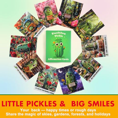 Mindfulness Positive Pickle Affirmation Cards – Daily Self Care for Stress & Anxiety Relief, Emotional Regulation & Mindful Living, Double-Sided Holographic Heart Design, Unique Gift for Women & Teens