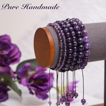 BONNY BOXX Braided Genuine Bracelet, Elegant Handcrafted Natural Gemstone Crystal Bracelet Healing Power Energy Inspirational Gifts with Card for Unisex - color: Amethyst, size: 6MM