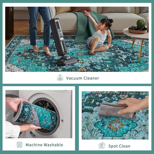 3x5 Entryway Rug Indoor,Washable Non-Slip Low Pile Ultra Soft Area Rugs for Large Kitchen Bedroom Bedside Living Room Distressed Boho Carpet Home Decor