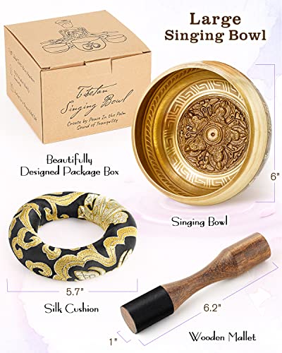 Tibetan Singing Bowls, Authentic Meditation Sound Bowls Handcrafted in Nepal for Yoga, Chakra Healing, Mindfulness, Self Care Spiritual Gifts for Women - color: 6" Black-Buddha