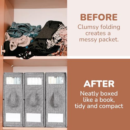 Bed Sheet Organizer 2 Pack – Foldable Linen Closet Storage for Full or Twin Size Sheets, Duvet Covers & Pillowcases, Fabric Container with Zipper & Handles, Grey