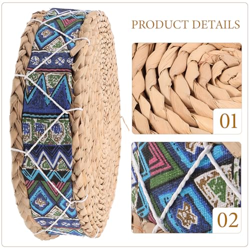 ABOOFAN Meditation Floor Cushion Straw Woven Round Seat Pad 30cm Diameter X 7cm Height Blue Husk Cushion for Yoga, Tatami, Balcony, Indoor Sitting
