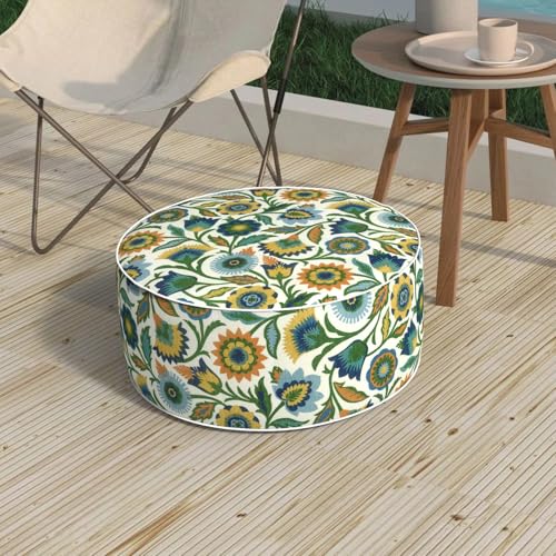 Outdoor Patio Inflatable Ottoman, 21x9 Inch Portable Stool Ottoman with Handle, Round Footrest Stool for Home Garden Camping, Fiesta Floral - color: Fiesta Floral, size: 21"D x 21"W x 9"H