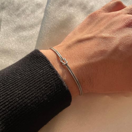 Bracelets for Women Matching Bracelets for Couples 14K Gold Plated Love Knot Bracelet Dainty Forever Infinity Bracelets Friendship Jewelry Gifts - color: Silver