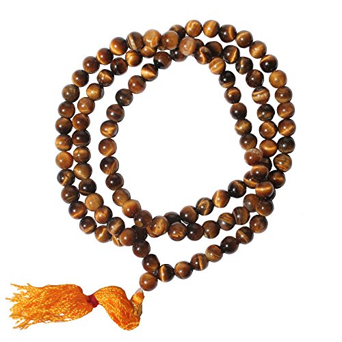 Tiger eye Stone mala/necklace of 8mm 108 +1 Beads for Unisex fashion and prayer