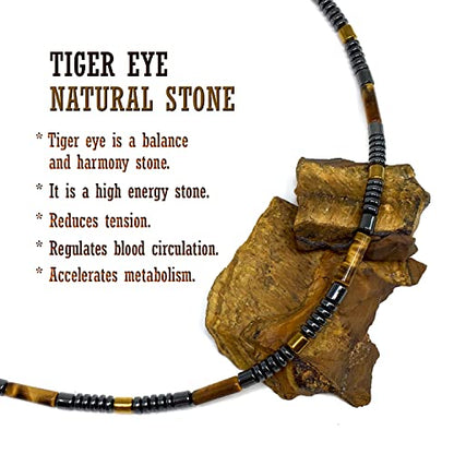 Healing Stress Anxiety Meditation Grounding Energy Gemstone Necklace Series - color: Tiger Eye & Hematite -4 mm- Stone Tube Beads