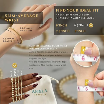 Anela 14k Gold Filled Beaded Bracelet for Women | 4mm Gold Beaded Bracelet | Stackable Gold Stretch Bracelets, Waterproof, Non Tarnish Dainty Gold Bracelet for Women Gifts, Handmade in USA