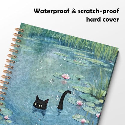 ROXMART Funny Black Cat in Water Lily Pond Spiral Notebook Journal, Cat Lover Mom Lady Gifts for Women, Whimsical Cute Black Kitty Kitten Hardcover Notebook Journal, 5.5x8.3 Inch - color: Style04