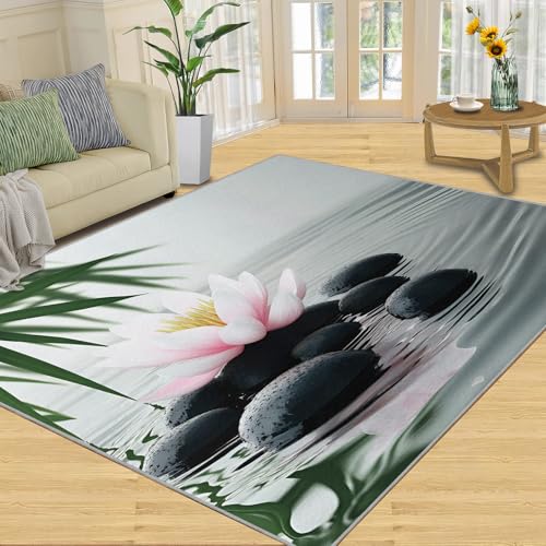 Zen Meditation Rug - 4x6 Rug, Pink Lotus Washable Rugs, Zen Stone Washable Rugs for Bedroom Living Room, Soft Low Pile & Home Decor