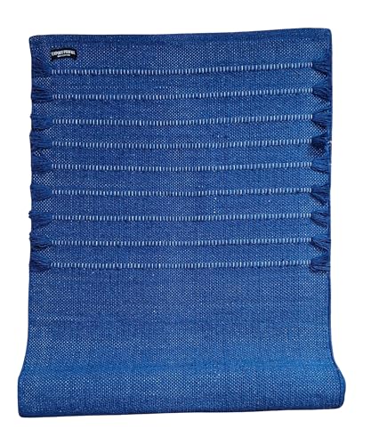 Indian Handmade100 % Organic Anti Skid Multi Colour Cotton Yoga Mat - Eco-Friendly Hand-Woven Rug - Non-Slip & Thick (24”x72”x5mm) for Hot yoga & Everyday Fitness at Home - Comfortable & Foldable Extra-Long Mat - color: Royal Blue