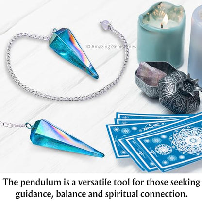Amazing Gemstone Aqua Aura Quartz Crystal Pendulum for Divination - Certified Dowsing Crystals and Healing Stones for Chakra Balancing and Meditation - Enhance Reiki Spiritual Growth - color: Aqua Aura Quartz