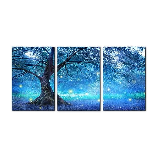 Pacimo 3 Pieces Framed Wall Art Decorations Fairy Tree in Mystic Forest Painting Print on Canvas Nature Wilderness Wall Art for Home Office Decor Modern Artwork Ready to Hang - 16" x 24" x 3 - color: Wallart-06, size: 16" x 24" x 3 panels