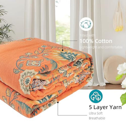 Boho Throw Blanket for Bed - 100% Pure Cotton Ultra Soft Rustic Quilt - Farmhouse Decor Bed Blankets, All Season Rustic Throw for Sofa Couch Chair(91''x 98'', Boho)