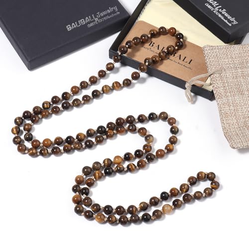Beaded Necklace Hand Knotted for Woman - color: Tiger Eye