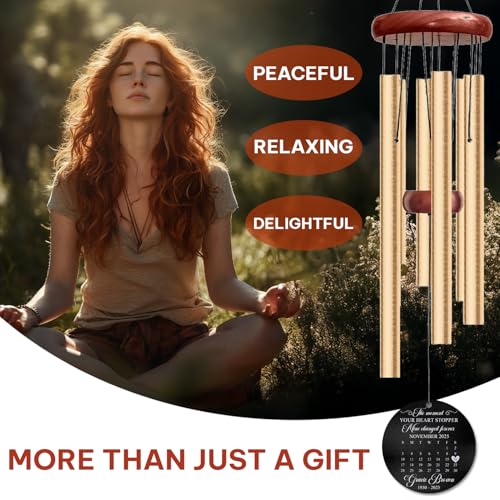 Personalized Memorial Wind Chime – “The Moment Your Heart Stopped, Mine Changed Forever” Custom Calendar Design – Engraved Name, Date – Sympathy Gift for Loss of Loved One – Memorial Windchimes - size: DateMemorialWC 1