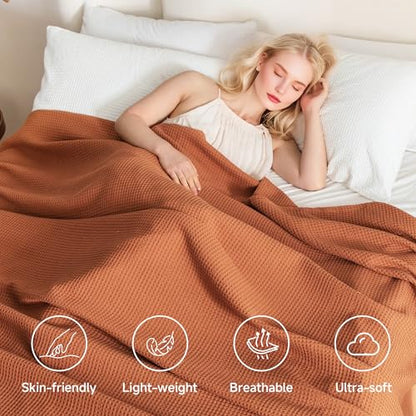 Simple&Opulence 100% Cotton Waffle Weave Throw Blanket 50"x60", Soft Lightweight Breathable Cozy Washed, Layer Blanket for Couch Bed Sofa, Farmhouse Home Decor for Adults All-Season, Rust Orange