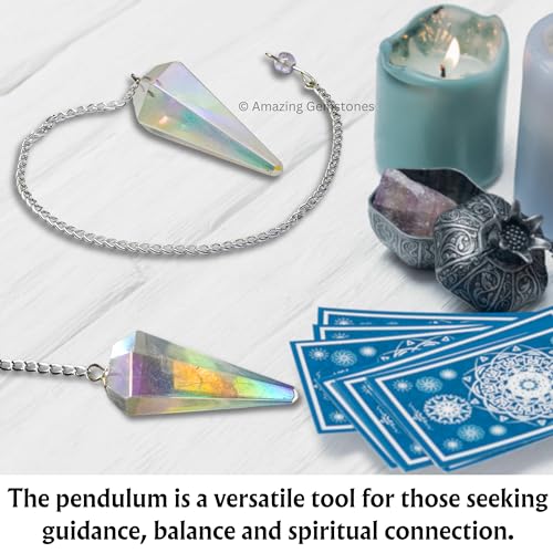 Amazing Gemstone Angel Aura Quartz Crystal Pendulum for Divination - Certified Dowsing Crystals and Healing Stones for Chakra Balancing and Meditation - Enhance Reiki Spiritual Growth - color: Angel Aura Quartz