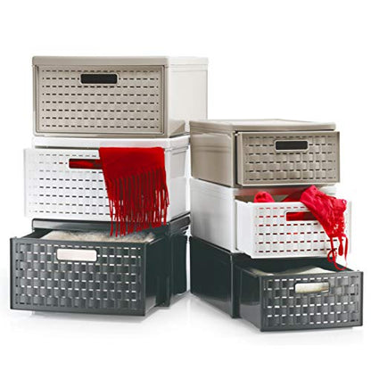 Rotho Country Box 8.3l with 1 Drawer in Rattan-Look, Plastic (PP) BPA-Free, Anthracite, Klein/8,3l (35,0 x 26,0 x 14,5 cm) - size: klein/8,3l (35,0 x 26,0 x 14,5 cm)