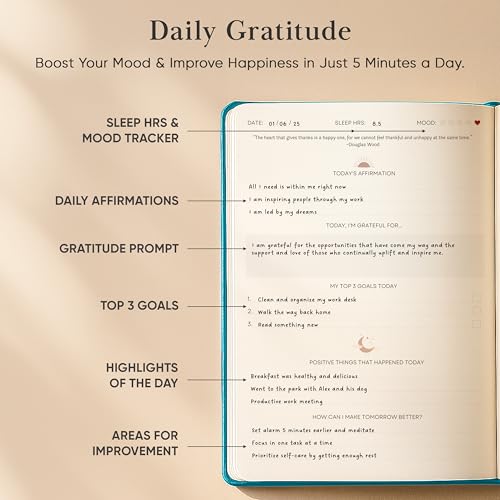 Gratitude Journal For Women & Men - Mental Health, Self Love & Self Care Journal - Teal - 5.8" x 8.3" - Mantra Planner - color: Green