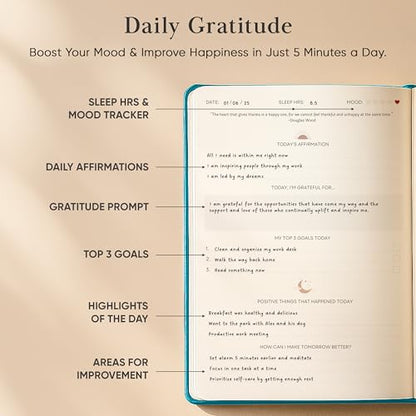 Gratitude Journal For Women & Men - Mental Health, Self Love & Self Care Journal - Teal - 5.8" x 8.3" - Mantra Planner - color: Green