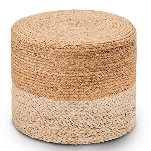 Ottoman Pouf, Natural Braided Jute Poof, 18'' Outdoor Ottoman for Garden, Rustic Handweave Lounge Pouffe, Boho Footrest Stool for Bedroom, Accent Table or Seat for Patio, Living Room - color: 18inch Water Hyacinth Braid & Natural Corn Shell