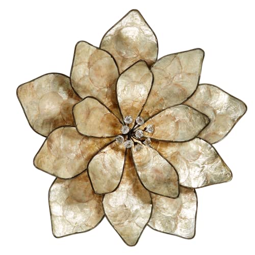 Touch of Class Eloquence Bloom Capiz Wall Art Cream One Size - Handcrafted Flower Metal Sculpture - Floral Artwork for Bedroom, Living Room, Kitchen - Hanging Sculptures Decor - Layered Petals