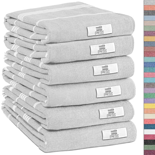 EPHESUS TOWELS Turkish Hand Towels - Set of 6 | 18" x 30" - Decorative Boho Turkish Hand Towel for Bathroom, Kitchen, Guest, Face, Hair, Tea, Dishcloth (Sultan, Light Grey) - color: Light Grey