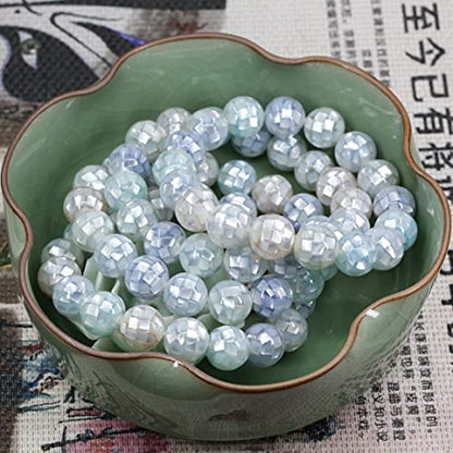 Keleny Semi Precious Stones Natural Gemstones 12mm Round Beads Crystal Stretch Bracelets 7 Inch Unisex - color: Mosaic Mix Shell