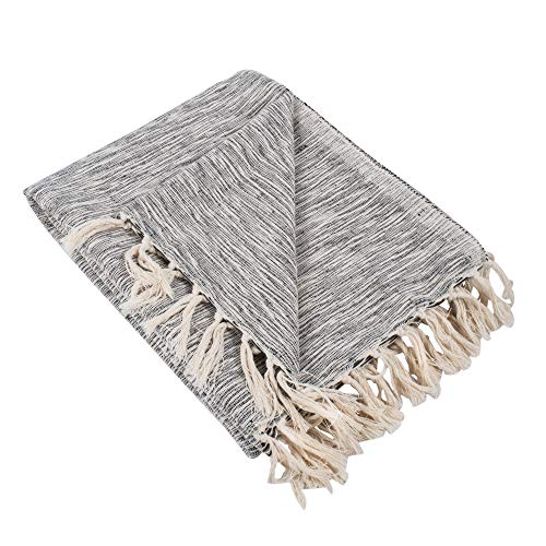 DII Rustic Farmhouse Throw Blanket with Decorative Tassels, Use for Chair, Couch, Bed, Picnic, Camping, Beach, & Just Staying Cozy at Home (50 x 60), Variegated Black