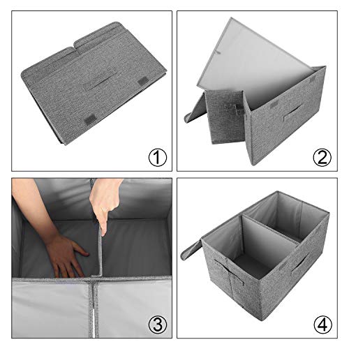 2 Pack Large Storage Boxes with Lids and Handles, Collapsible Linen Storage Bins Organizer Containers Baskets Cube with Removable Divider for Home Bedroom Closet Office (Cream, Small)