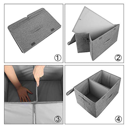 2 Pack Large Storage Boxes with Lids and Handles, Collapsible Linen Storage Bins Organizer Containers Baskets Cube with Removable Divider for Home Bedroom Closet Office (Cream, Small)