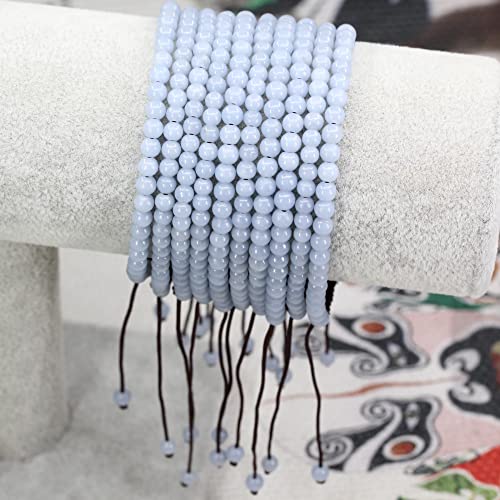 Keleny Natural Gemtones 4mm Round Beads Crystal Adjustable Braided Macrame Tassels Bracelets Unisex - color: Blue Angelite