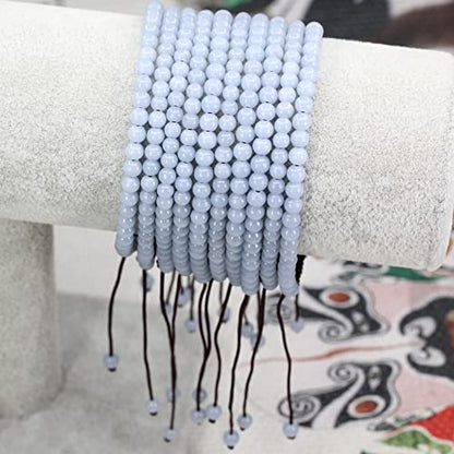 Keleny Natural Gemtones 4mm Round Beads Crystal Adjustable Braided Macrame Tassels Bracelets Unisex - color: Blue Angelite