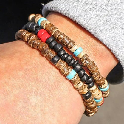 Todu Boho Bracelets Vintage African Turpine Coconut Shell Stackable Wooden Beaded Bracelets for Women Men Bohemian Ethnic Summer Beach Vacation Holiday Jewelry - style: Style A