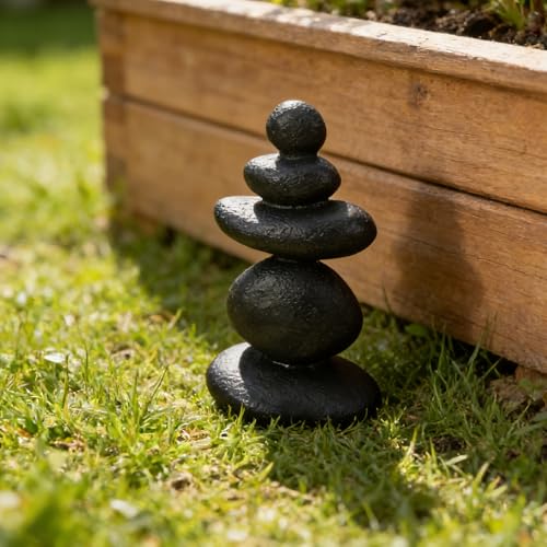 Stacked Stone Sculpture - Mini Zen Rocks for Garden Patio Japanese Themed Decor - Resin 5-Stone Meditation Rock Cairn Ornament