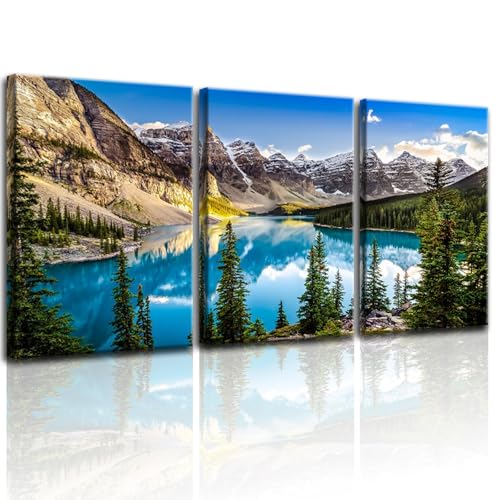 Yxbhhym Canvas Wall Art for Living Room Lake Mountain Wall Art Landscape Picture Blue Sky Forest Print Scenic Nature Painting Wall Decor Bedroom Modern Framed Office Artwork Bathroom Home Décor - color: Balake-3, size: 16"x24"inches x 3 pcs