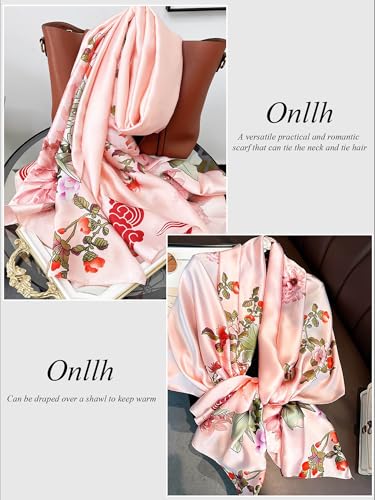 Large Shawl Scarf For Women Lightweight Wraps Silky Headscarf Long Sunscreen Scarfs - color: T17 Pink Peony / 70"x 35"