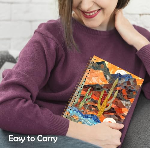 XUNLURY Western Stained Glass Cactus Desert Notebook, Boho Sunset Western Journal, Abstract Jigsaw Puzzle Journal, Vibrant Southwestern Hardcover Spiral Notebook, 5.5x8.3 Inch - color: Color_9