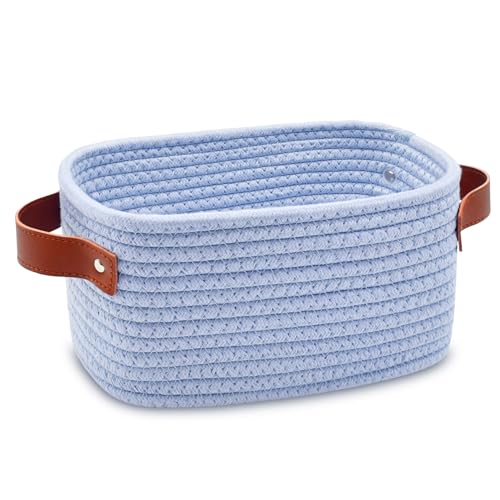 Small Storage Basket, Mini Baskets with Handle, Cute Cotton Woven Baskets for Shelves, Boho Decorative Toy Storage Bin for Nursery, Spa, Empty Gift Basket - XS, Blue - color: Blue