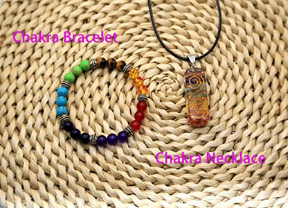 7 Chakra Necklace Bracelet Orgone Energy Protection and Spiritual Healing Pendant Necklaces Bracelets Set for Women Men