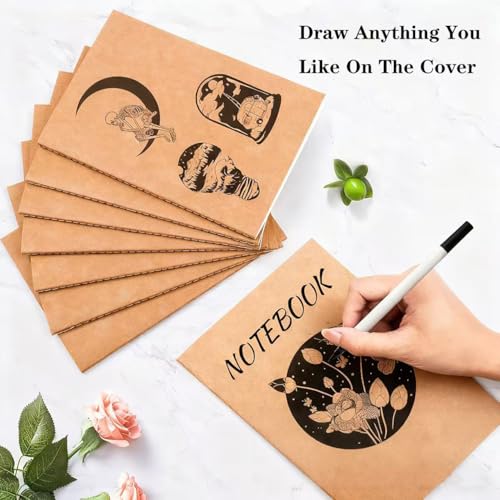SZYIKUER A5 Kraft Notebooks Bulk, Blank Journaling Notebooks, Notebooks for Work, Journal notebooks for kids, Composition Notebooks for School， 60 Pages ，8.3x5.5 Inches 4 Pack