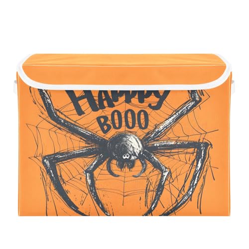 senya Large Storage Bins with Linen Halloween Spider Collapsible Foldable Storage Cubes Fabric Closet Organizer Containers Box with Flip-Top Lid for Home Bedroom Office 16.7 x 12.6 x 11.8in - color: Halloween Spider