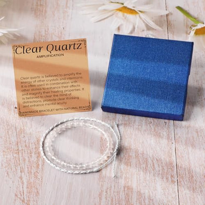 QOGIR 2pcs Handmade Healing Bracelet, Natural Gem Stone Crystal Elastic Bracelet - color: Clear Quartz(Stone of Amplification), size: 6mm