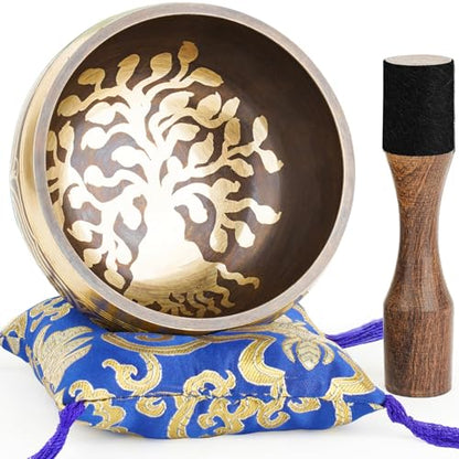 Tibetan Singing Bowls – Hand-Hammered in Nepal, Authentic Meditation Sound Bowls for Yoga, Chakra Healing, Mindfulness & Spiritual Self-Care Gifts for Women - color: Blue