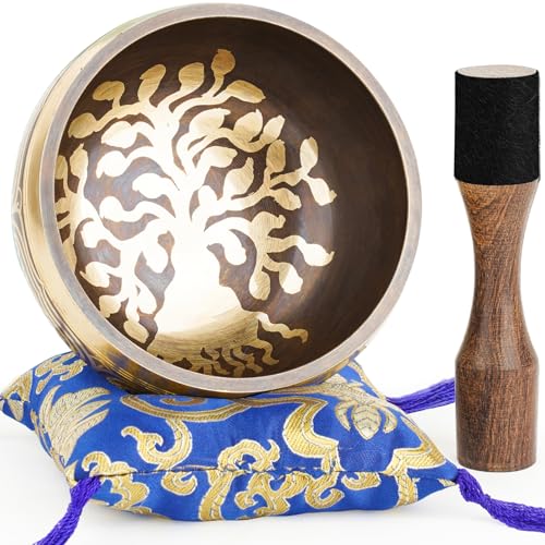 Tibetan Singing Bowls – Hand-Hammered in Nepal, Authentic Meditation Sound Bowls for Yoga, Chakra Healing, Mindfulness & Spiritual Self-Care Gifts for Women - color: Blue
