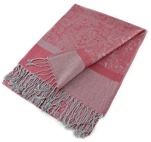 PASKMLNA Paisley Jacquard Pashmina Shawl Wrap Scarf Stole - color: Pink Grey