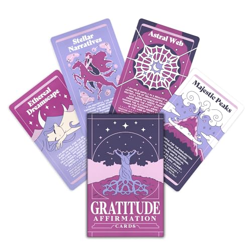 PURPLE CANYON Gratitude Cards | Positive Affirmations for Daily Reflection | Mindfulness Cards for Self Care | 52 Card Deck in Shades of Purple - style: Gratitude Affirmation Cards