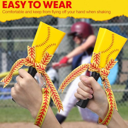 2 Pack Cow Bells with Handle & Wrist Strap Ribbon Bows Loud Cowbell Noise Makers for Sporting Events, Games, Cheer, Graduations, Team(Softball)