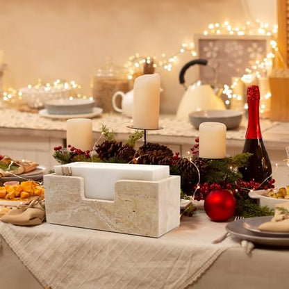 Bathroom Napkin Holder,Natural Travertine Guest Towel Holder,Stone Napkin Holder for Bathroom,Standing Guest Towel Holder Tray for Bathroom Vanity Toilet Kitchen Dining Table, Beige - size: 9.7 x 3.7 Inch